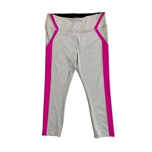 VOGO Athletica Compression Cropped Leggings Micro Stripe White Neon Pink M New